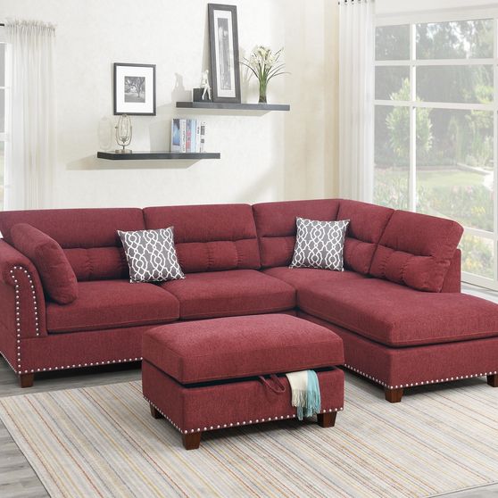 Paprika red velvet fabric upholstery casual style sectional set