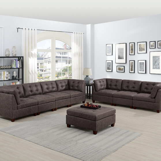 Dark brown leather-like fabric 8-pcs sectional set