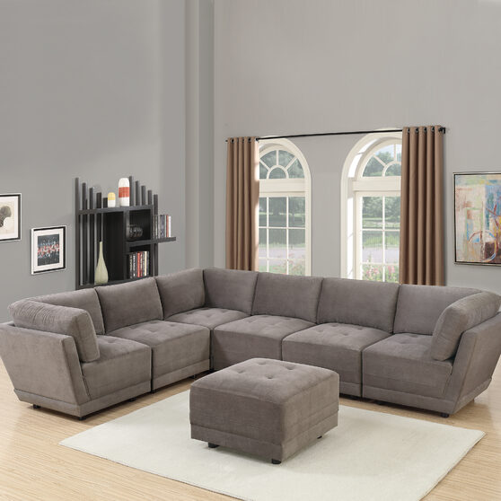 Charcoal waffle suede 7-pcs sectional set