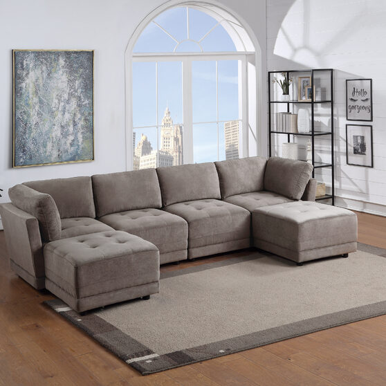 Charcoal waffle suede 6-pcs sectional set