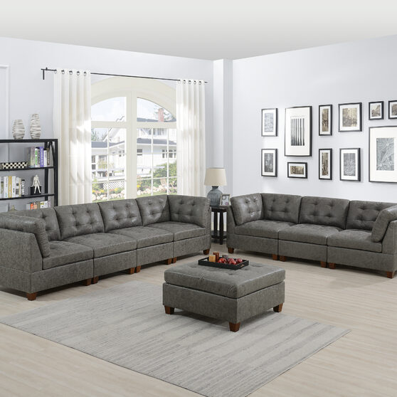 Antique gray leather-like fabric 8-pcs sectional set