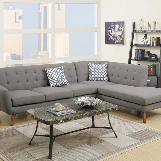 Gray polyfiber 2-pcs sectional sofa