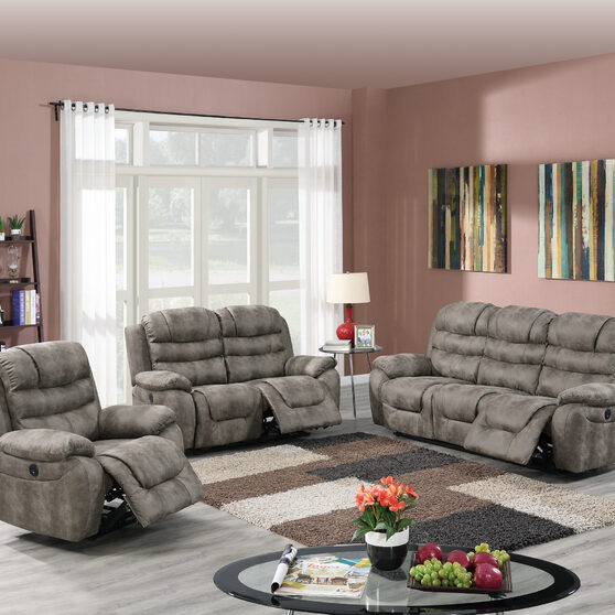 Power motion recliner sofa in slate gray breathable leatherette