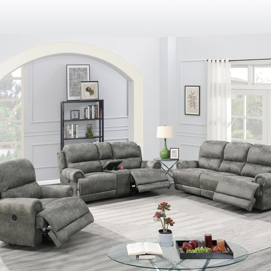 Slate gray leatherette power recliner sofa