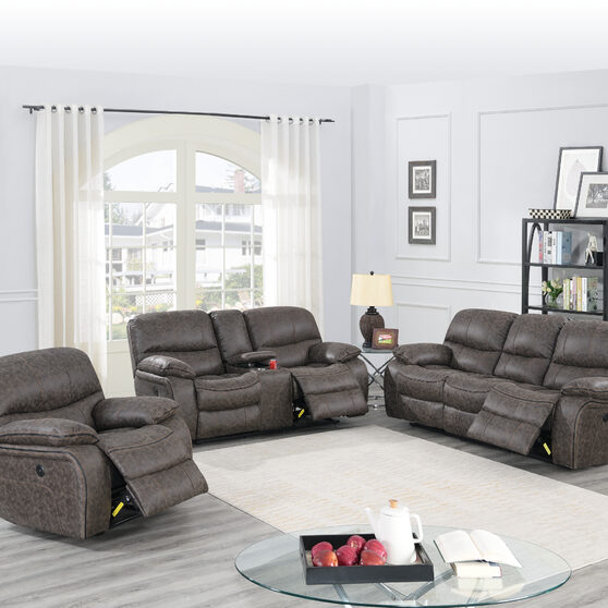 Power motion recliner sofa in taupe palomino fabric