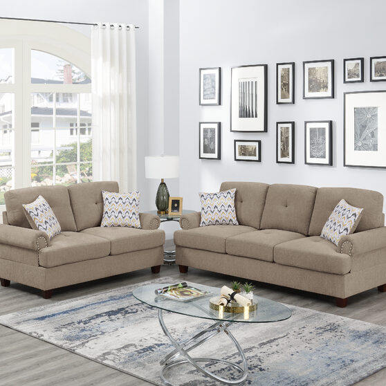 Camel chenille sofa and loveseat set