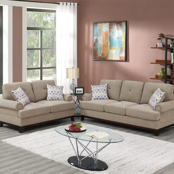 Camel chenille sofa and loveseat set