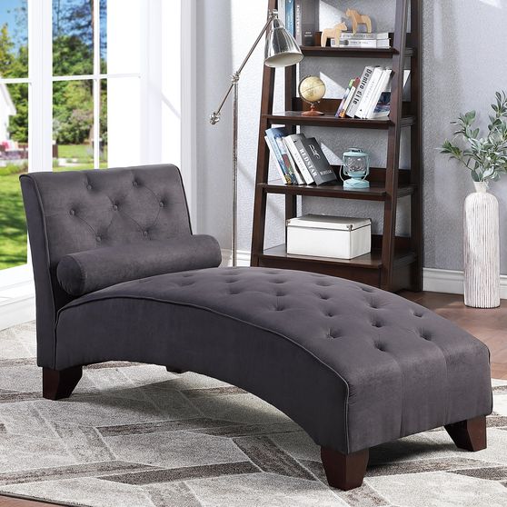 Ebony microfiber tufted chaise lounger