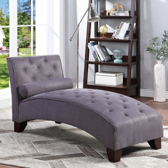 Gray microfiber tufted chaise lounger