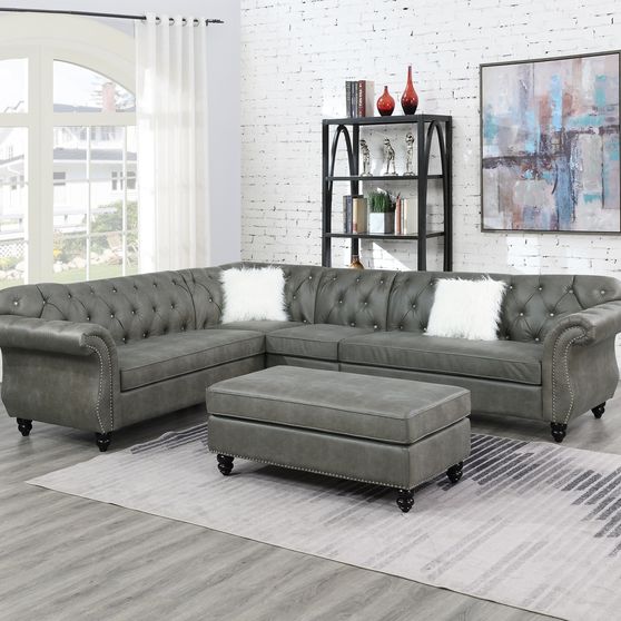 4pcs royal style tufted back slate gray sectional sofa