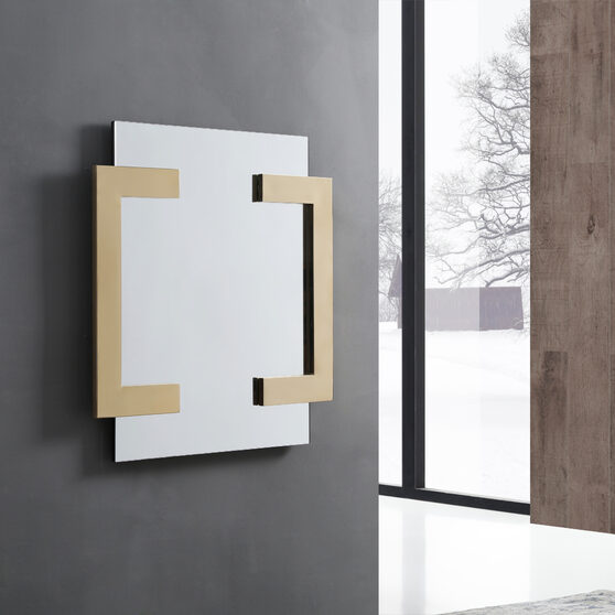 Square mirror, polished gold stainless steel frame