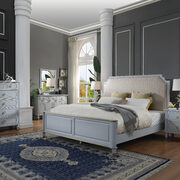Two tone beige fabric & pearl gray finish queen bed main photo