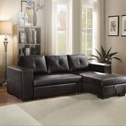 Black pu leather sectional w/ storage/bed main photo