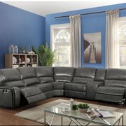 Gray leather aire power recliner sectional main photo