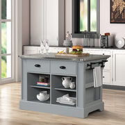 Gray finish stainless steel top kitchen island
