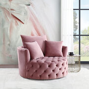 Pink velvet button tufted barrel chair main photo