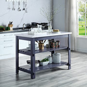 Marble top & gray finish base kitchen island