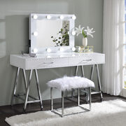 White high gloss & chrome finish legs rectangular vanity desk main photo