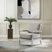 Gray linen upholstery & light oak finish nailhead trim accent chair main photo