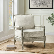Beige linen upholstery & light oak finish nailhead trim accent chair main photo
