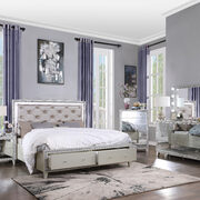 Pu & champagne finish button-tufted headboard queen bed w/ storage main photo