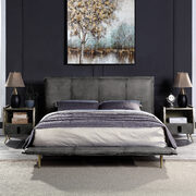 Gray top grain leather padded headboard queen bed main photo