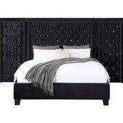 Black velvet fully upholstery and crystal-like button tufting king bed main photo