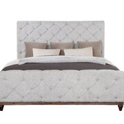 Reclaimed oak finish upholstery fabric buttonless tufting on the headboard king bed main photo