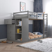 Gray finish twin/twin bunk bed with cabinet main photo