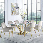 Tempered glass top and mirrored gold finish base dining table main photo