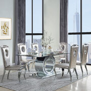 Tempered glass fixed top single pedestal rectangular dining table main photo