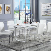 High gloss white finish rectangular dining table w/ metal legs main photo
