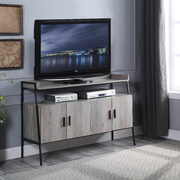 Gray oak & black finish metal frame TV stand main photo