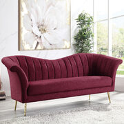 Red velvet upholstery and gold finish metal legs sofa main photo