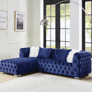Blue velvet upholstery elegant button-tufted sectional sofa main photo