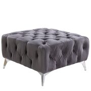 Dark gray velvet upholstery classic button tufting ottoman main photo