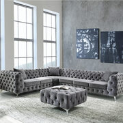 Dark gray velvet upholstery classic button tufting sectional sofa main photo