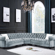 Light blue velvet upholstery ultra-plush cushions sectional sofa main photo