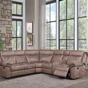 2-tone chocolate velvet sectional recliner sofa with usb and ac power ports main photo