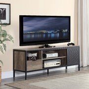Rustic oak & black finish rectangular TV stand main photo