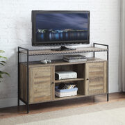Rustic oak & black finish metal rectangular TV stand main photo