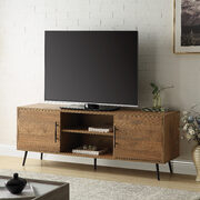 Rustic wood base & black finish legs rectangular TV stand main photo