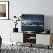 Rustic oak/ white wood base & black finish legs rectangular TV stand main photo
