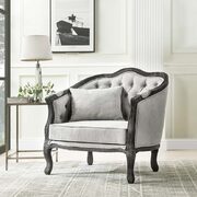 Gray linen & dark brown finish vintage french design chair main photo