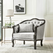 Gray linen & dark brown finish button tufted back cushion chair main photo