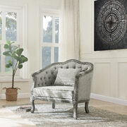 Gray linen & gray oak finish button tufted back cushion chair main photo
