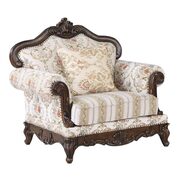 Pattern fabric upholstery & walnut finish base scrolled floral chair main photo