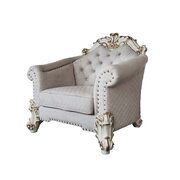 Two tone ivory fabric & antique pearl finish crystal like button tufting chair main photo