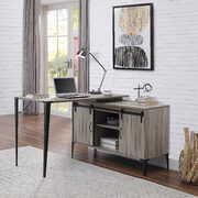 Gray oak wooden frame and black metal accent writing desk main photo