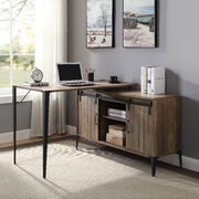 Rustic oak wooden frame and black metal accent writing desk main photo